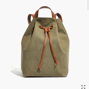 Madewell The Canvas Somerset Backpack Distant Surplus Leather Drawstring Straps
